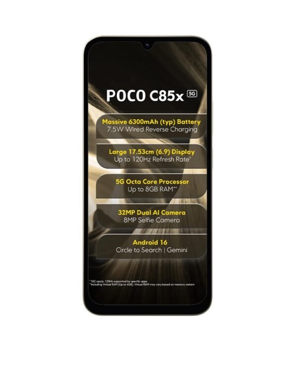 POCO C85x 5G Smartphone (Sunset Gold, 4GB RAM), (128GB Storage)